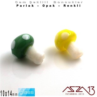 10x14 mm - Parlak ve Opak - Cam - Sarı ve Yeşil - Mantar Boncuk / 1 Adet