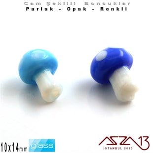 10x14 mm - Parlak ve Opak - Cam - Lacivert ve Gök Mavi - Mantar Boncuk / 1 Adet