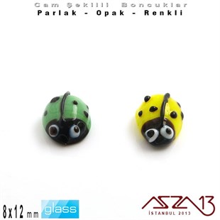 8x12 mm - Parlak ve Opak - Cam - Sarı ve Yeşil - Uğur Böceği Boncuk / 1 Adet