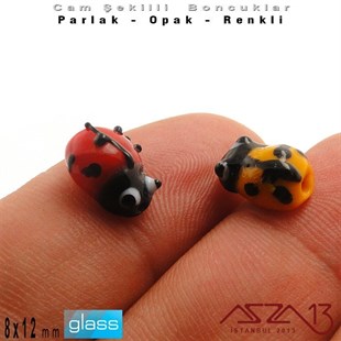 8x12 mm - Parlak ve Opak - Cam - Kırmızı ve Turuncu - Uğur Böceği Boncuk / 1 Adet