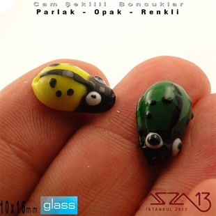 10x16 mm - Parlak ve Opak - Cam - Sarı ve Yeşil - Uğur Böceği Boncuk / 1 Adet