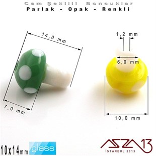 10x14 mm - Parlak ve Opak - Cam - Sarı ve Yeşil - Mantar Boncuk / 1 Adet