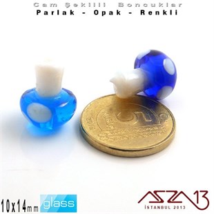 10x14 mm - Parlak ve Opak - Cam - Kobalt Mavi ve Turkuaz Mavi - Mantar Boncuk / 1 Adet