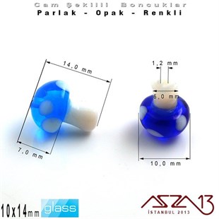 10x14 mm - Parlak ve Opak - Cam - Kobalt Mavi ve Turkuaz Mavi - Mantar Boncuk / 1 Adet