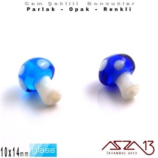 10x14 mm - Parlak ve Opak - Cam - Kobalt Mavi ve Turkuaz Mavi - Mantar Boncuk / 1 Adet