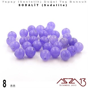 8 mm - Sentetik - Yuvarlak - Düz Yüzey - Sodalit (Sodalite) / 30 Adet