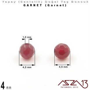 4 mm - Sentetik - Yuvarlak - Geodezik Yüzey - Garnet (Garnet) / 34 Adet