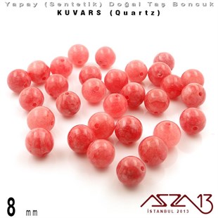 8 mm - Sentetik - Yuvarlak - Düz Yüzey - Pembe Kuvars (Rose Quartz) / 30 Adet