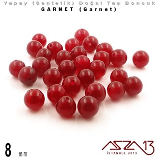 8 mm - Sentetik - Yuvarlak - Düz Yüzey - Garnet (Garnet) / 30 Adet