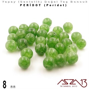 8 mm - Sentetik - Yuvarlak - Düz Yüzey - Peridot (Peridot) / 30 Adet