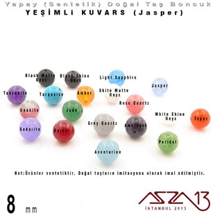 8 mm - Sentetik - Yuvarlak - Düz Yüzey - Yeşimli Kuvars (Jasper) / 30 Adet