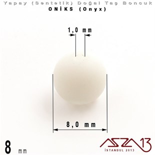 8 mm - Sentetik - Yuvarlak - Düz Yüzey - Beyaz Mat Oniks (W. Matte Onyx) / 30 Adet