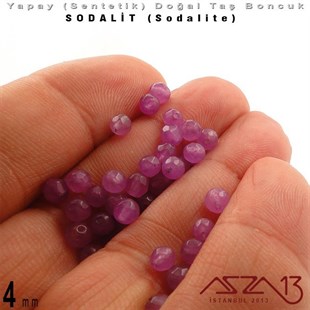 4 mm - Sentetik - Yuvarlak - Geodezik Yüzey - Sodalit (Sodalite) / 34 Adet