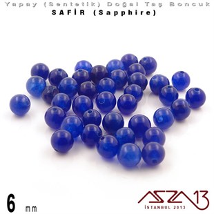 6 mm - Sentetik - Yuvarlak - Düz Yüzey - Safir (Sapphire) / 40 Adet