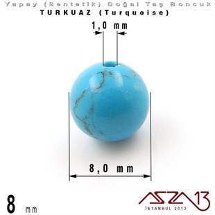 8 mm - Sentetik - Yuvarlak - Düz Yüzey - Turkuaz (Turquoise) / 30 Adet