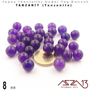 8 mm - Sentetik - Yuvarlak - Düz Yüzey - Tanzanit (Tanzanite) / 30 Adet