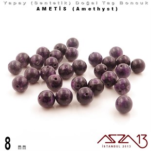 8 mm - Sentetik - Yuvarlak - Düz Yüzey - Ametis (Amethyst) / 30 Adet