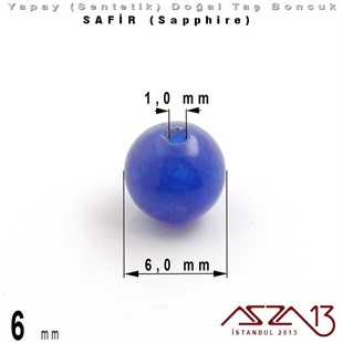6 mm - Sentetik - Yuvarlak - Düz Yüzey - Safir (Sapphire) / 40 Adet
