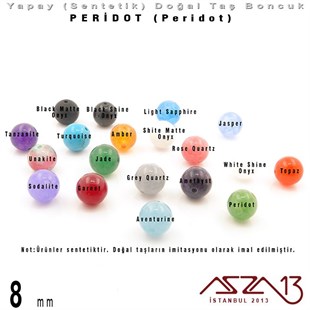 8 mm - Sentetik - Yuvarlak - Düz Yüzey - Peridot (Peridot) / 30 Adet