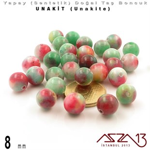 8 mm - Sentetik - Yuvarlak - Düz Yüzey - Unakit (Unakite) / 30 Adet