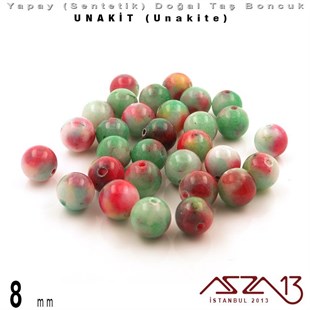 8 mm - Sentetik - Yuvarlak - Düz Yüzey - Unakit (Unakite) / 30 Adet