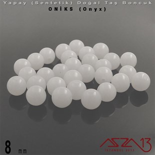 8 mm - Sentetik - Yuvarlak - Düz Yüzey - Beyaz Parlak Oniks (W. Shine Onyx) / 30 Adet