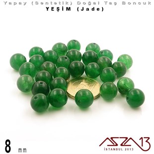 8 mm - Sentetik - Yuvarlak - Düz Yüzey - Yeşim (Jade) / 30 Adet