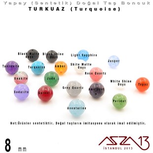 8 mm - Sentetik - Yuvarlak - Düz Yüzey - Turkuaz (Turquoise) / 30 Adet