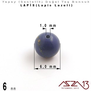 6 mm - Sentetik - Yuvarlak - Düz Yüzey - Lapis (Lapis Lazuli) / 40 Adet