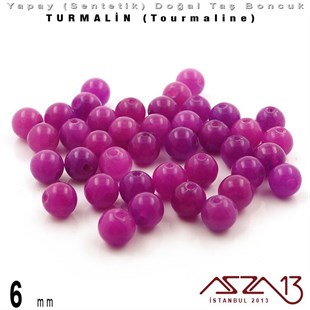6 mm - Sentetik - Yuvarlak - Düz Yüzey - Turmalin (Tourmaline) / 40 Adet