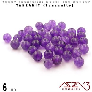 6 mm - Sentetik - Yuvarlak - Düz Yüzey - Tanzanit (Tanzanite) / 40 Adet