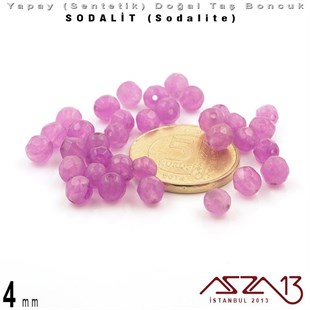 4 mm - Sentetik - Yuvarlak - Geodezik Yüzey - Sodalit (Sodalite) / 34 Adet