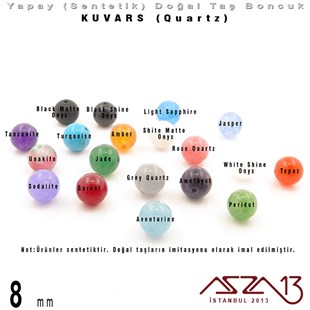 8 mm - Sentetik - Yuvarlak - Düz Yüzey - Pembe Kuvars (Rose Quartz) / 30 Adet