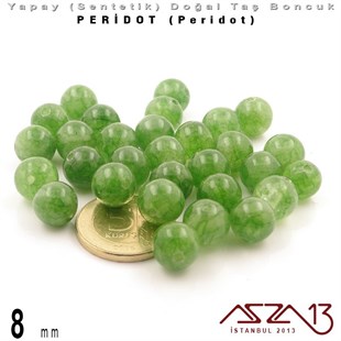 8 mm - Sentetik - Yuvarlak - Düz Yüzey - Peridot (Peridot) / 30 Adet