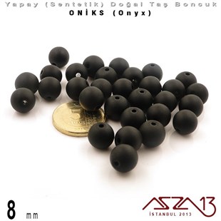 8 mm - Sentetik - Yuvarlak - Düz Yüzey - Siyah Mat Oniks (B. Matte Onyx) / 30 Adet