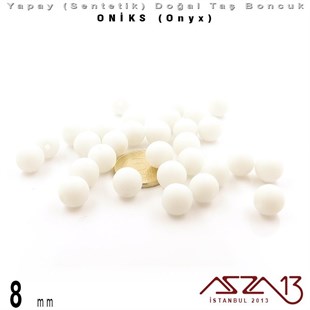 8 mm - Sentetik - Yuvarlak - Düz Yüzey - Beyaz Mat Oniks (W. Matte Onyx) / 30 Adet