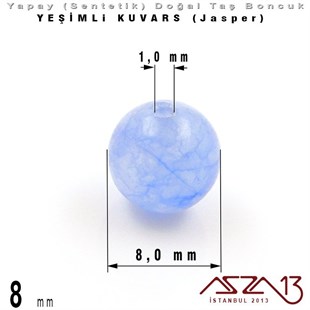 8 mm - Sentetik - Yuvarlak - Düz Yüzey - Yeşimli Kuvars (Jasper) / 30 Adet