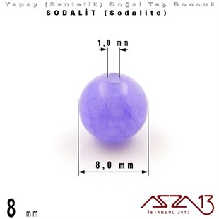 8 mm - Sentetik - Yuvarlak - Düz Yüzey - Sodalit (Sodalite) / 30 Adet