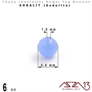 6 mm - Sentetik - Yuvarlak - Düz Yüzey - Sodalit (Sodalite) / 40 Adet