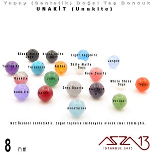 8 mm - Sentetik - Yuvarlak - Düz Yüzey - Unakit (Unakite) / 30 Adet