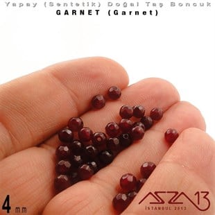 4 mm - Sentetik - Yuvarlak - Geodezik Yüzey - Garnet (Garnet) / 34 Adet