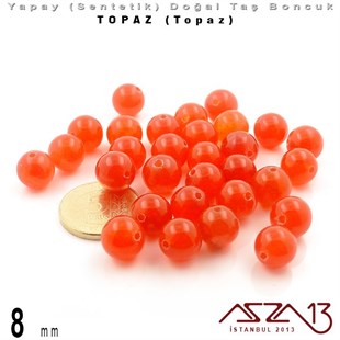 8 mm - Sentetik - Yuvarlak - Düz Yüzey - Topaz (Topaz) / 30 Adet