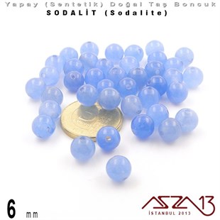 6 mm - Sentetik - Yuvarlak - Düz Yüzey - Sodalit (Sodalite) / 40 Adet