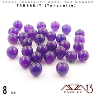 8 mm - Sentetik - Yuvarlak - Düz Yüzey - Tanzanit (Tanzanite) / 30 Adet