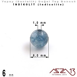 6 mm - Sentetik - Yuvarlak - Düz Yüzey - İndikolit (Indicolite) / 40 Adet