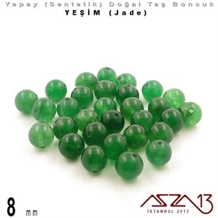 8 mm - Sentetik - Yuvarlak - Düz Yüzey - Yeşim (Jade) / 30 Adet