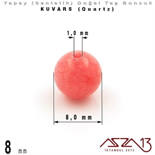 8 mm - Sentetik - Yuvarlak - Düz Yüzey - Pembe Kuvars (Rose Quartz) / 30 Adet