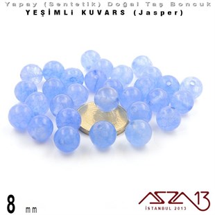 8 mm - Sentetik - Yuvarlak - Düz Yüzey - Yeşimli Kuvars (Jasper) / 30 Adet