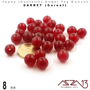 8 mm - Sentetik - Yuvarlak - Düz Yüzey - Garnet (Garnet) / 30 Adet