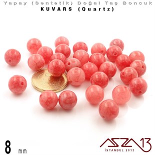 8 mm - Sentetik - Yuvarlak - Düz Yüzey - Pembe Kuvars (Rose Quartz) / 30 Adet